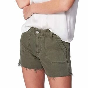 PAIGE Sz 27 Mayslie Utility Cargo Shorts Vintage Wash Ivy Green Midrise Stretch‎